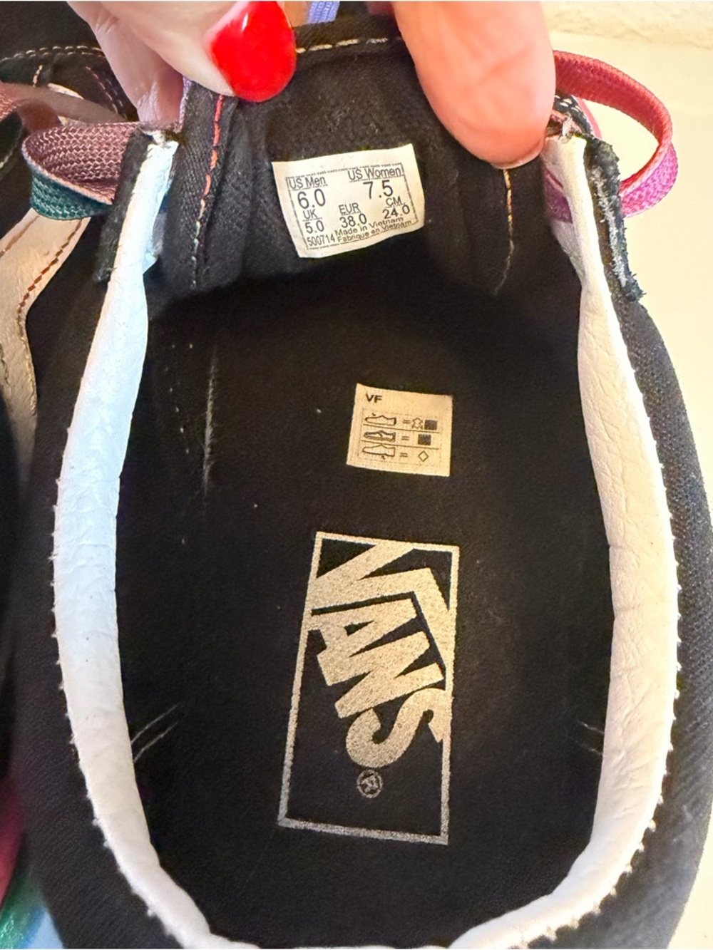 Vans Black Sneakers with Rainbow Laces and Pink Gold Accent - Picture 14 of 14